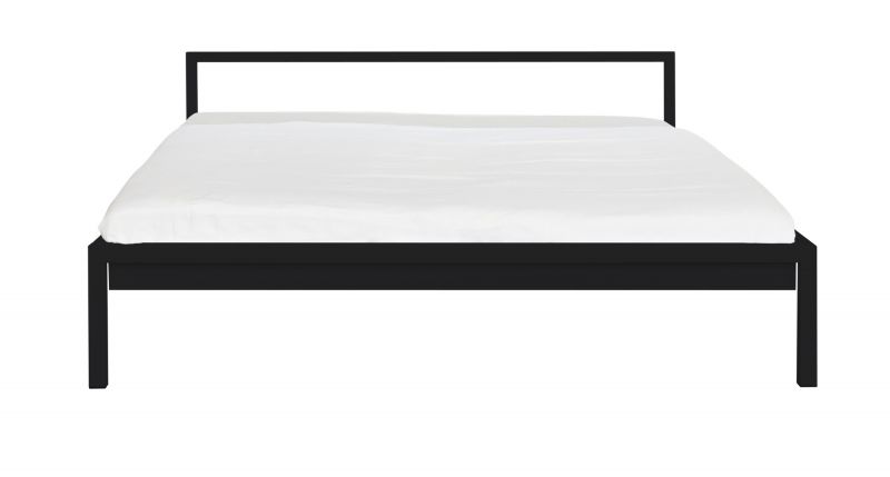 Hans Hansen Bett: Schwarzes, pulverbeschichtetes Stahlbett 160x200 cm mit weißem Bettlaken. Modernes Design für Schlafzimmer.